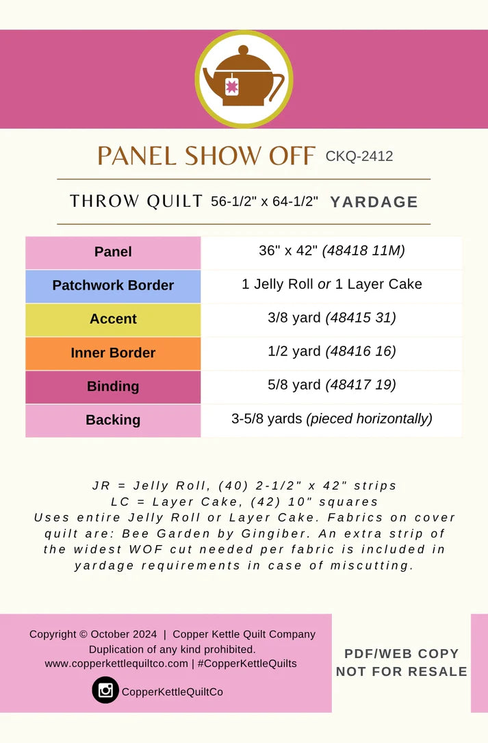 Panel Showoff Quilt Pattern by Copper Kettle Quilt Company