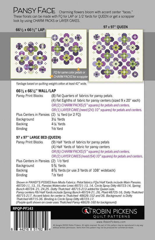 Pansy Face Quilt Pattern by Robin Pickens
