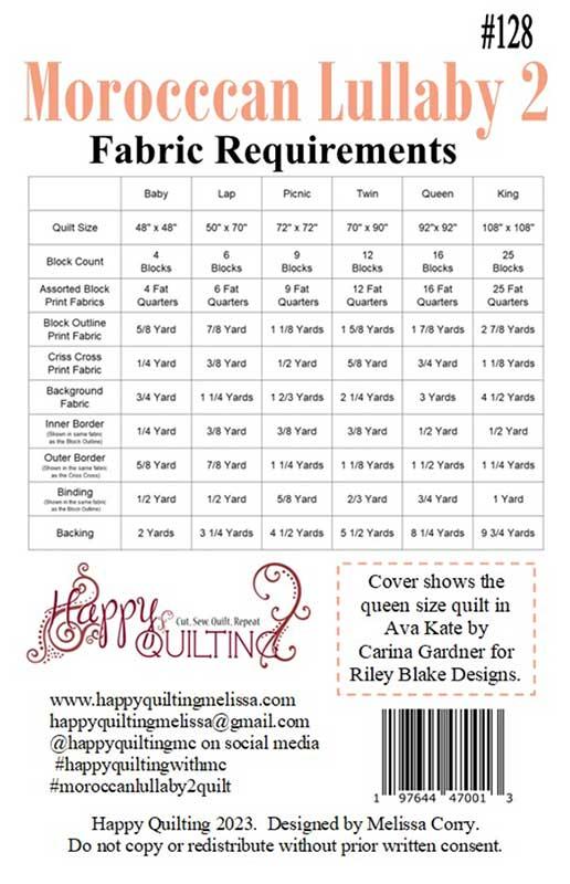 Paper Hamlet by Cathe Holden : Moroccan Lullaby Quilt Pattern HQ 128 (Estimated Arrival October 2025)