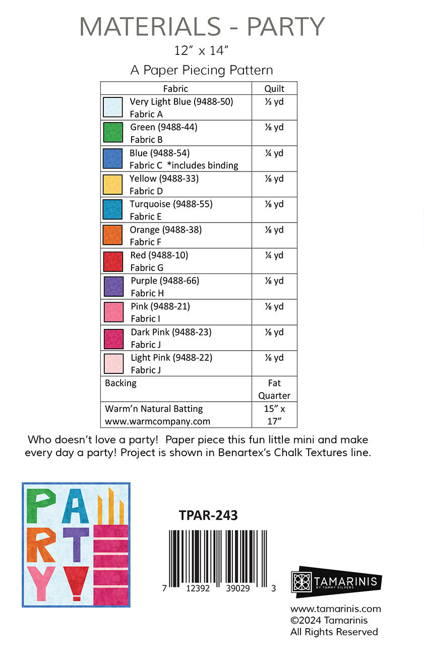 Party Mini Quilt Quilt Pattern by Tamarinis