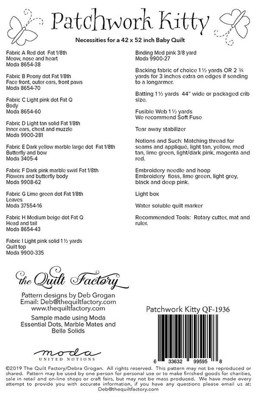 Patchwork Kitty Appliqué Quilt Pattern by the Quilt Factory