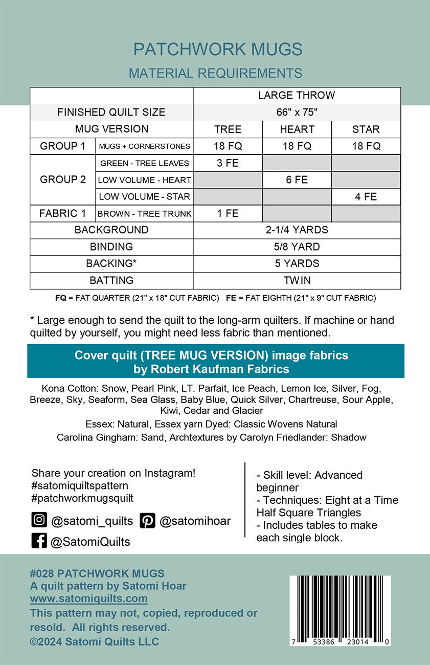 Patchwork MugsQuilt Pattern by Satomi Quilts