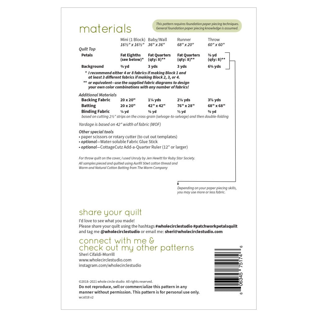 Patchwork Petals Foundation Paper Pieced Quilt Pattern by Whole Circle Studio