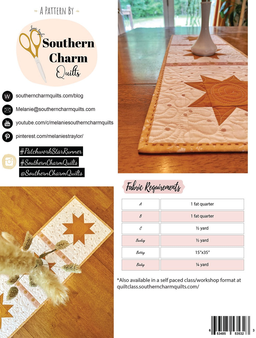 Patchwork Star Table Runner Pattern by Southern Charm Quilts