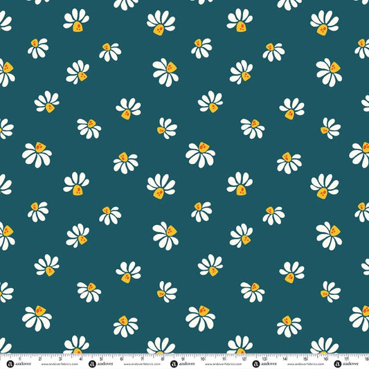 Patchwork and Petals by KP Creates : Cheerful Blooms Midnight Teal A-10618-T