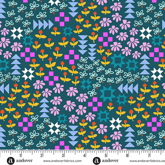 Patchwork and Petals by KP Creates : Patchwork and Petals Midnight Teal SKU: A-10614-T