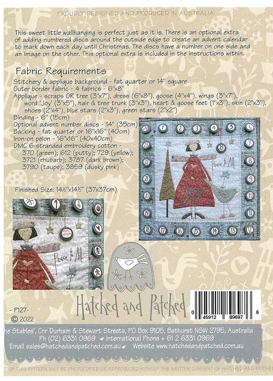 Peace and Joy Wall Hanging Applique Wall Quilt Pattern by Hatched & Patched