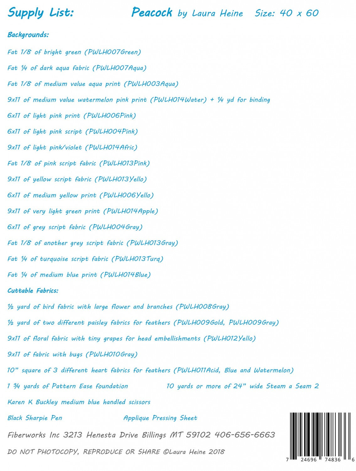 Peacock Collage Pattern # LHFWPEA - Special Order