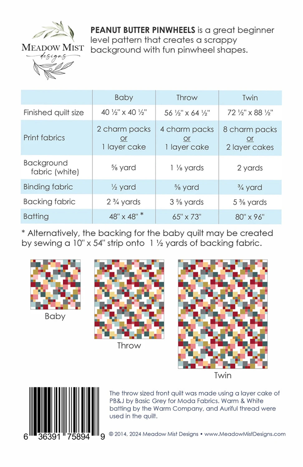 Peanut Butter Pinwheels Quilt Pattern by Meadow Mist Designs