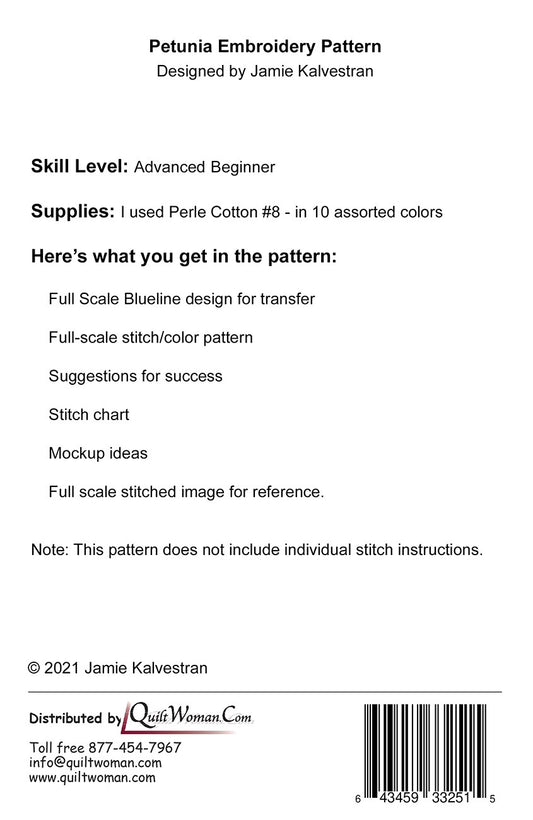 Petunia Embroidery Pattern # JKD-109 - Special Order - Special Order