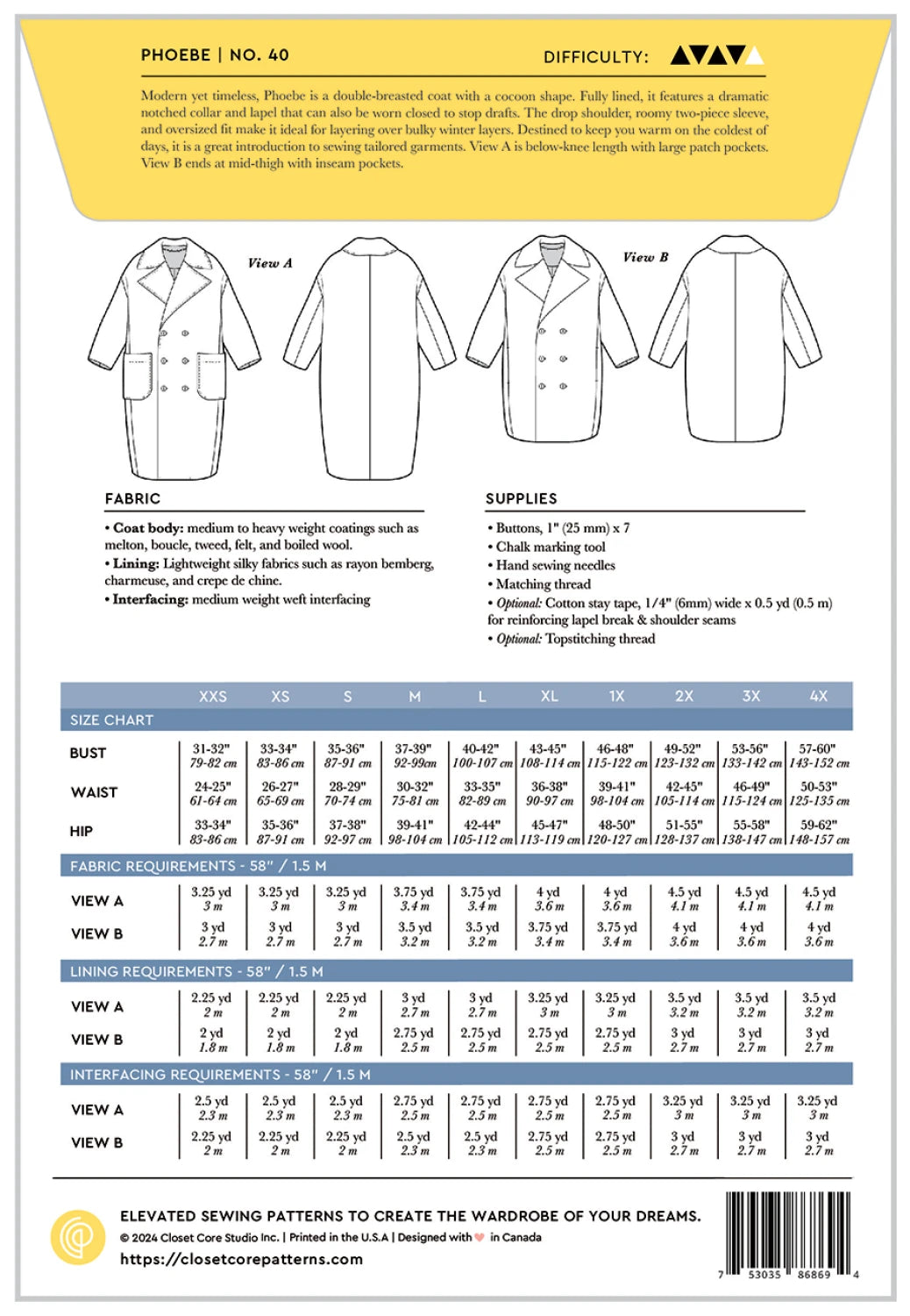 Phoebe Coat Pattern by Closet Core Patterns - Special Order