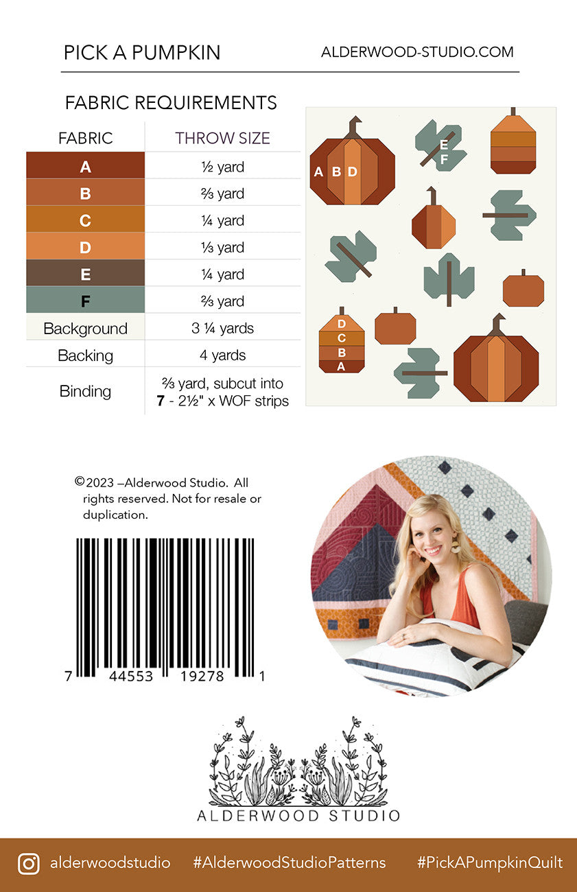 Pick a Pumpkin Quilt Pattern by Alderwood Studio