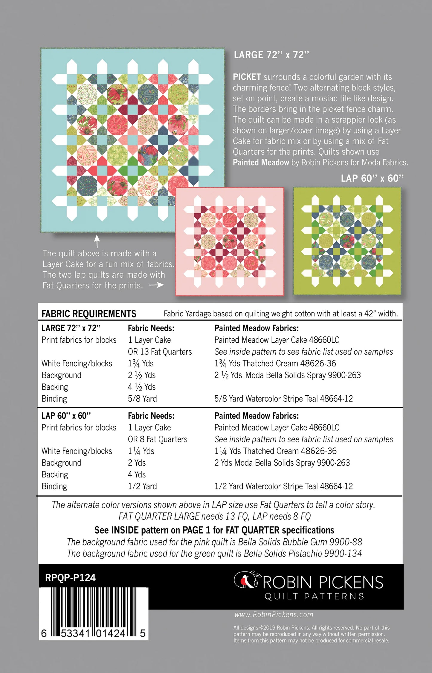 Picket Quilt Kit  - Multiple Fabric Options to Choose From