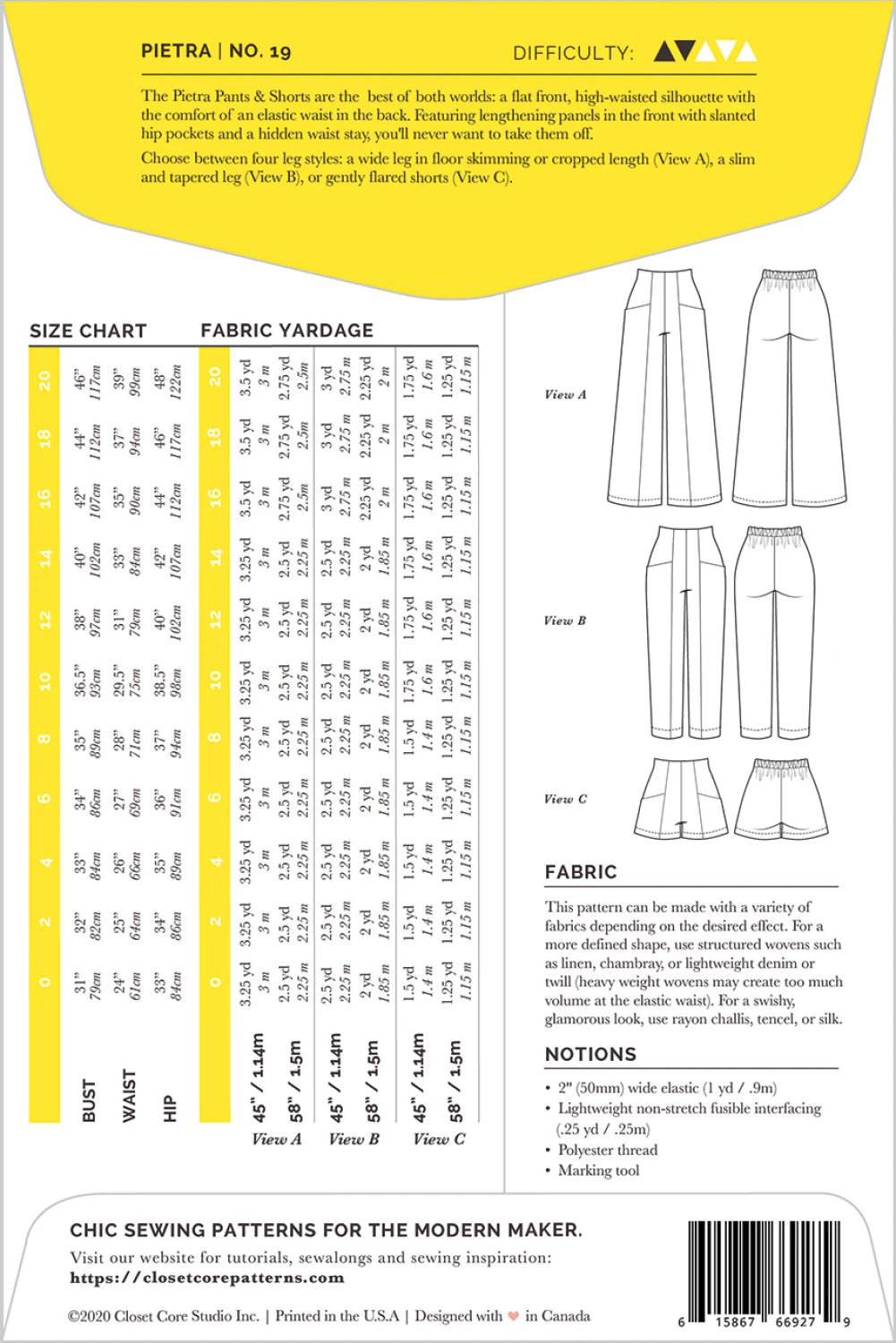 Pietra Pants & Shorts Pattern by Closet Core Patterns - Special Order