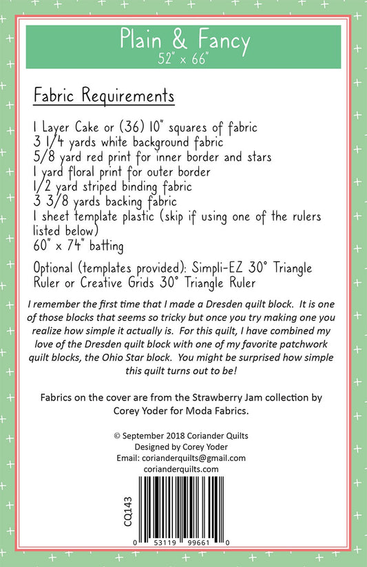 Plain & Fancy Quilt Pattern by Corriander Quilts - Special Order