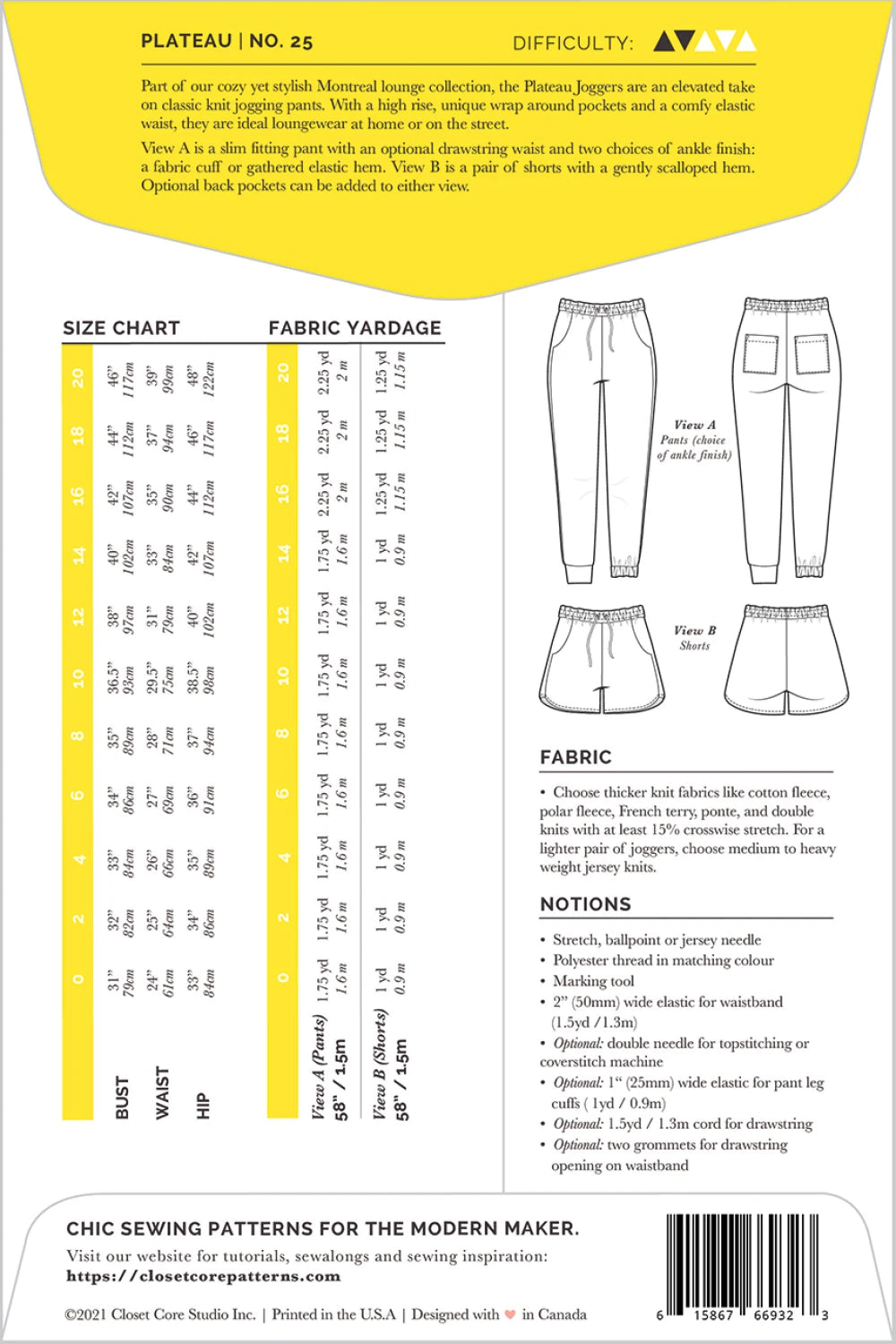 Plateau Jogger & Shorts Pattern by Closet Core Patterns - Special Order