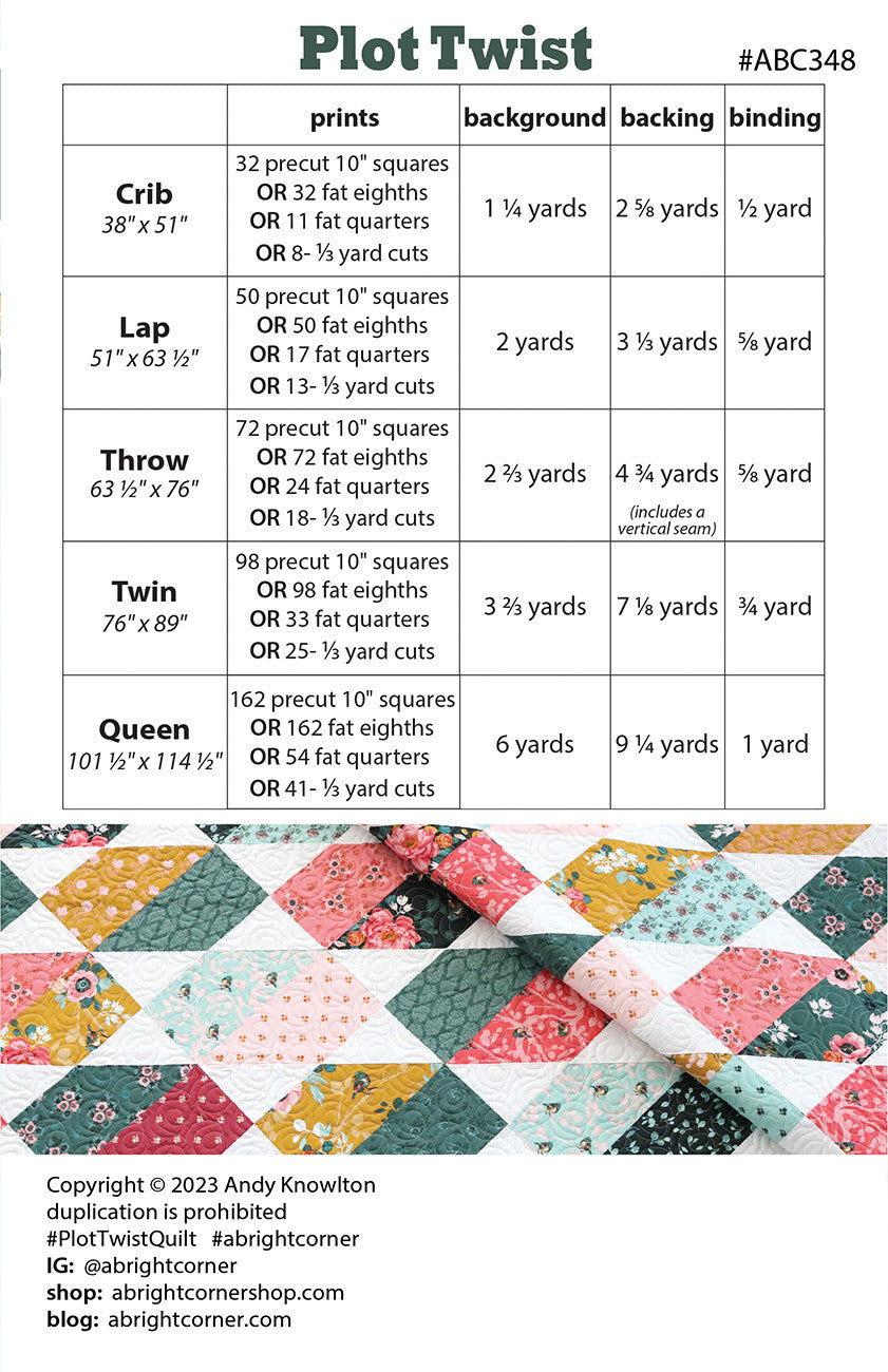 Plot Twist Quilt Pattern Quilt Pattern by A Bright Corner - AKBC348 -