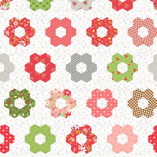 Poinsettia & Pear by Sherri & Chelsi : 60" Hexie Cheater Cloud 37719 11