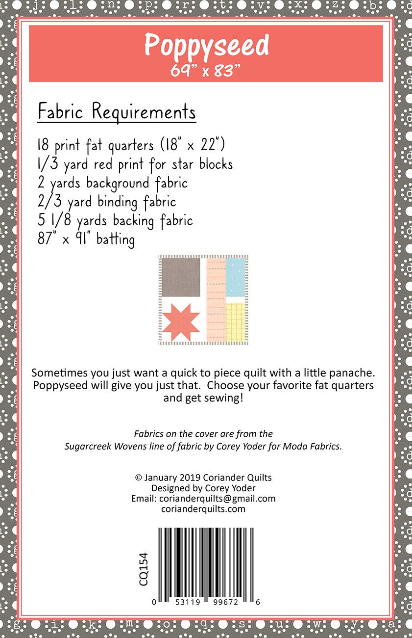 Poppyseed Quilt Pattern by Coriander Quilts - Special Order