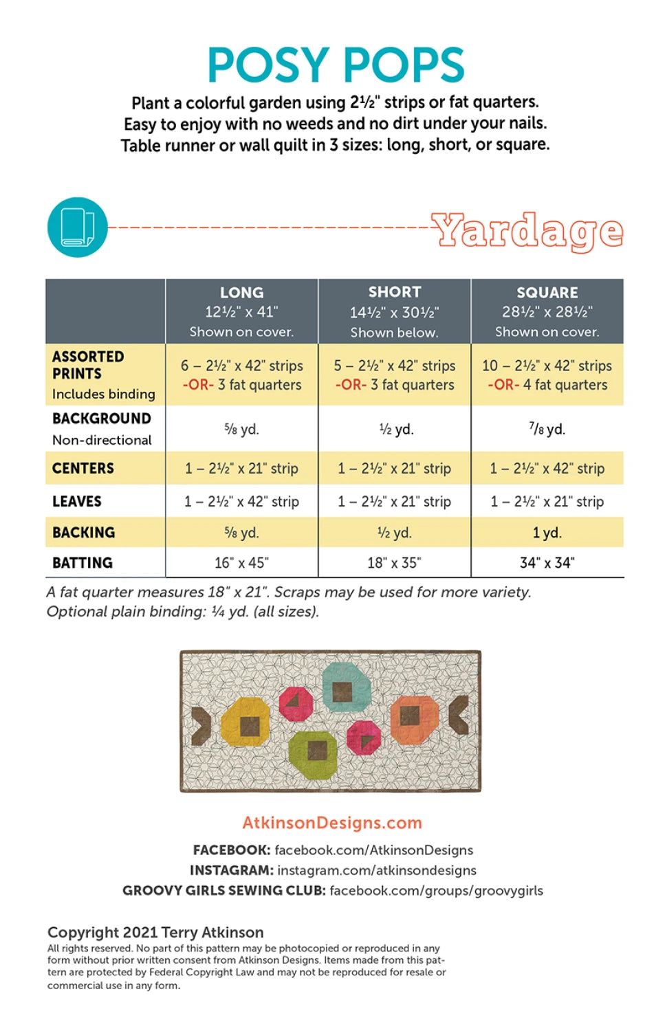 Posy Pops Table Runner Pattern by Atkinson Designs