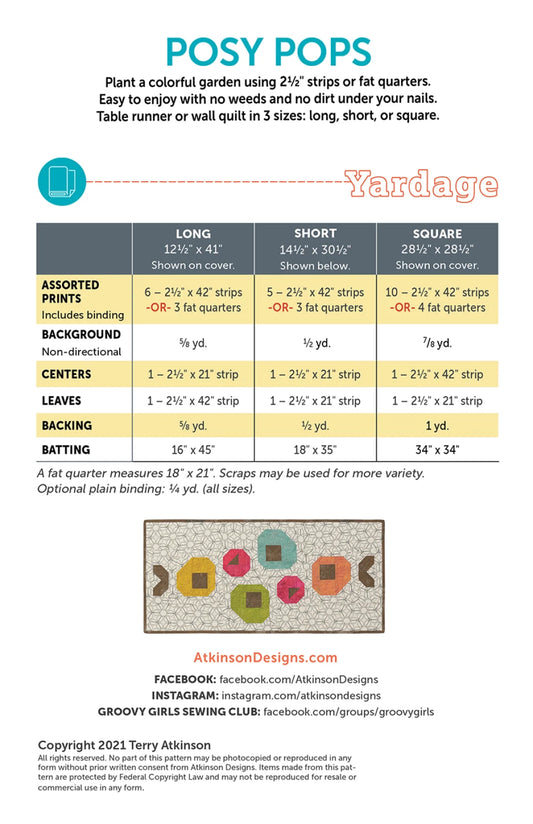 Posy Pops Table Runner Pattern by Atkinson Designs