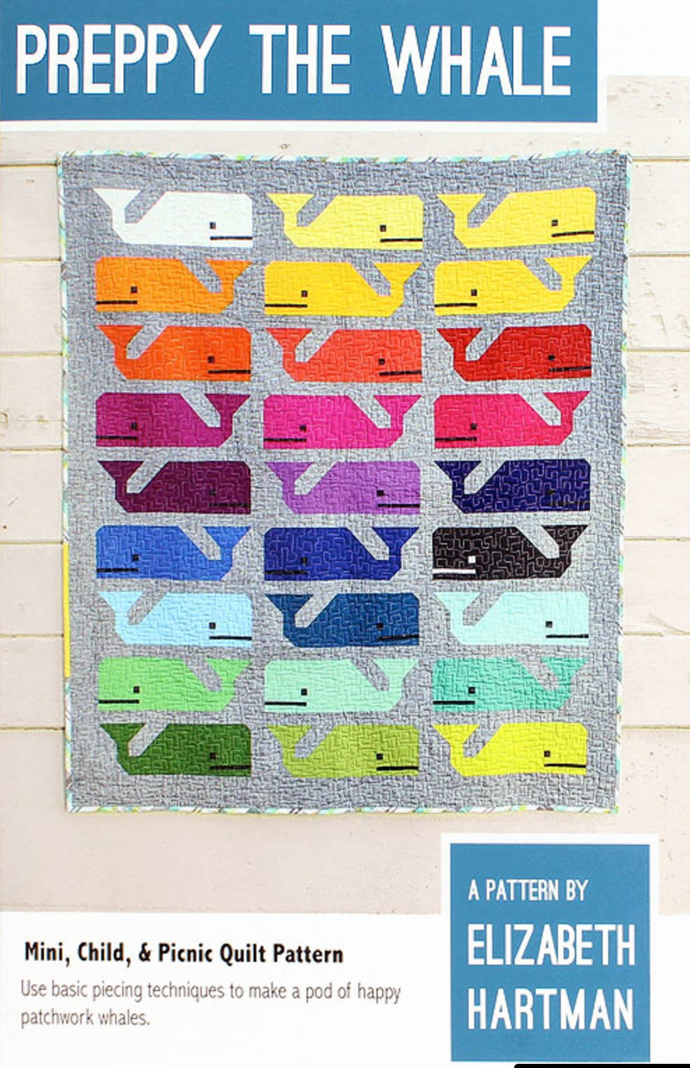 Preppy The Whale by Elizabeth Hartman featuring AGF Pure Solids - Quilt Kit - 1 Left!