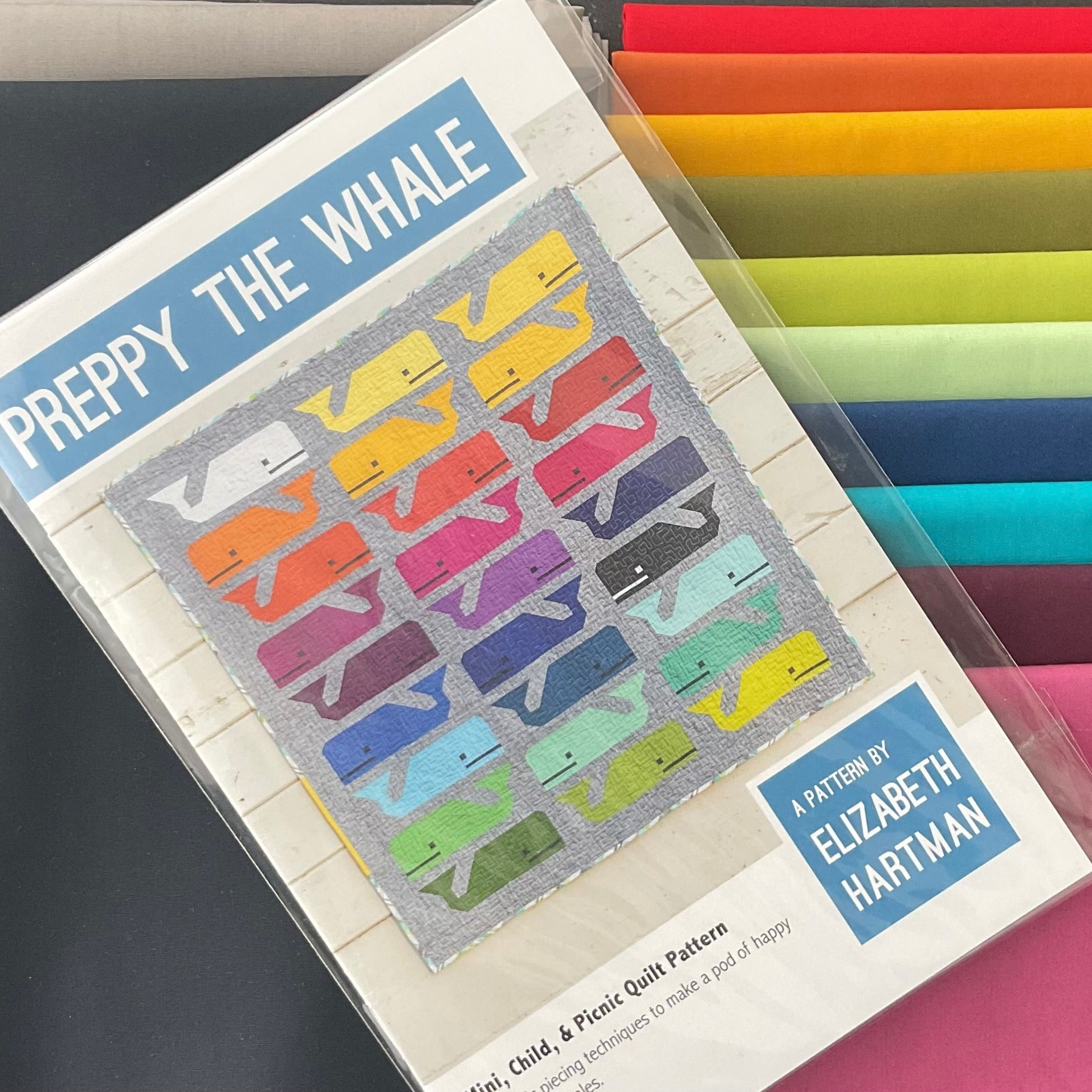 Preppy The Whale by Elizabeth Hartman featuring AGF Pure Solids - Quilt Kit - 1 Left!