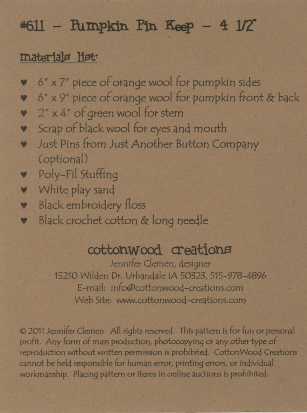 Pumpkin Pin Keep # CWC611 - Special Order