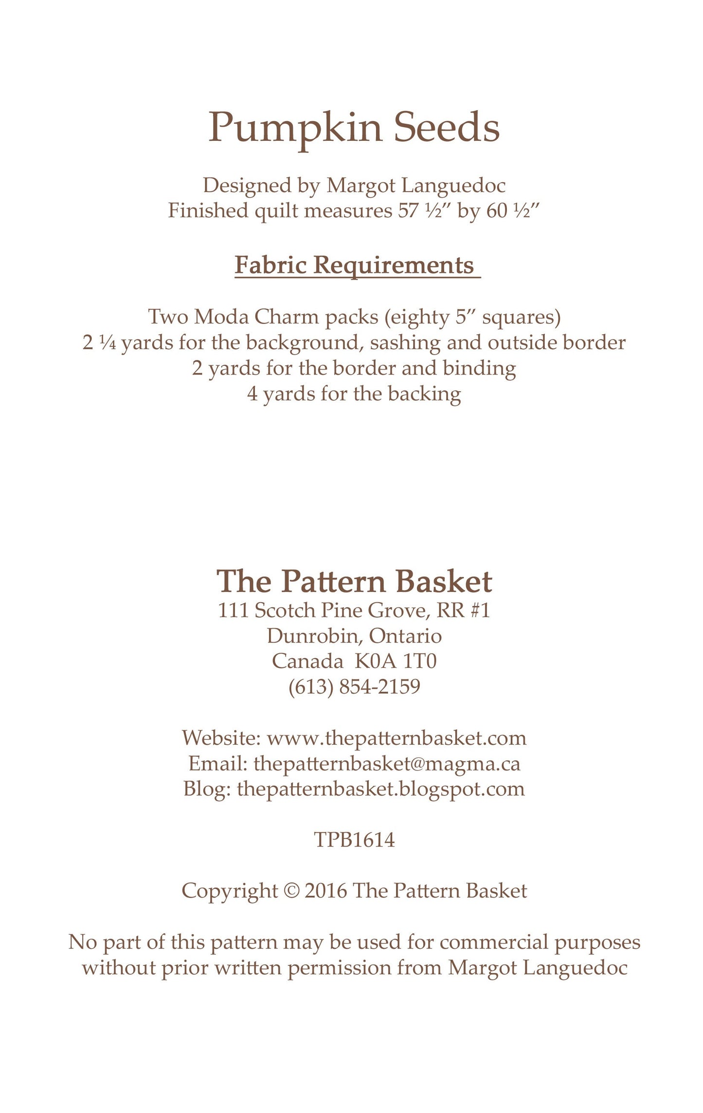 Pumpkin Seeds Quilt Pattern by The Pattern Basket