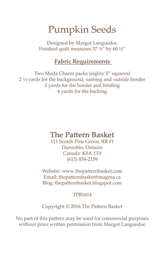 Pumpkin Seeds Quilt Pattern by The Pattern Basket