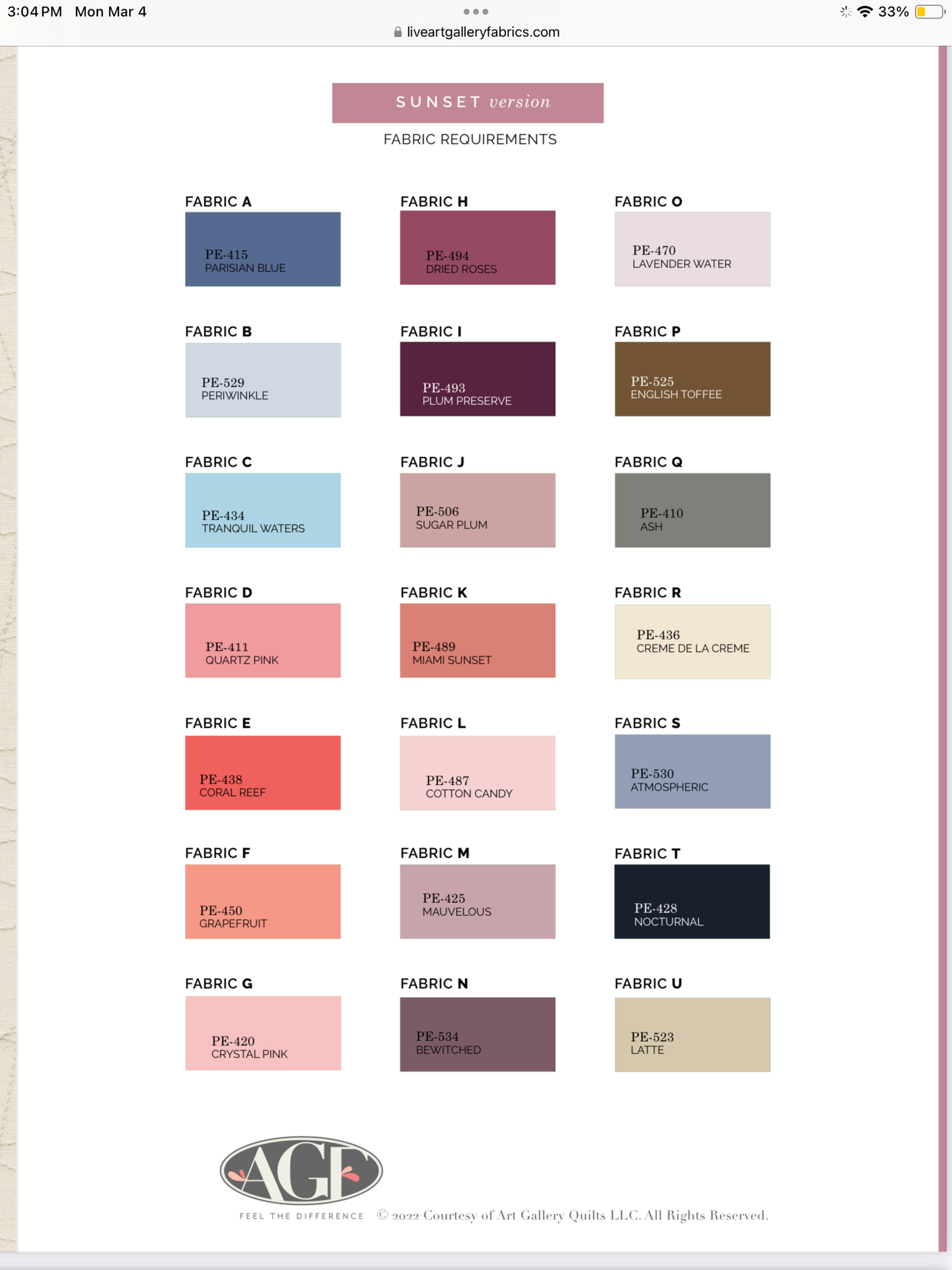 Pure Bliss by Art Gallery Fabric Quilt Kit - Sunset