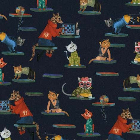 Purrsuit of Coffeeness by Cindy Jackson : Cat Tower DDC12483-NAVY-D