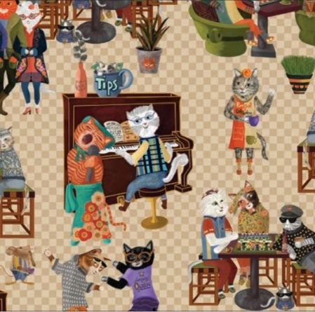 Purrsuit of Coffeeness by Cindy Jackson : Coffee Cat DDC12479-TAN-D