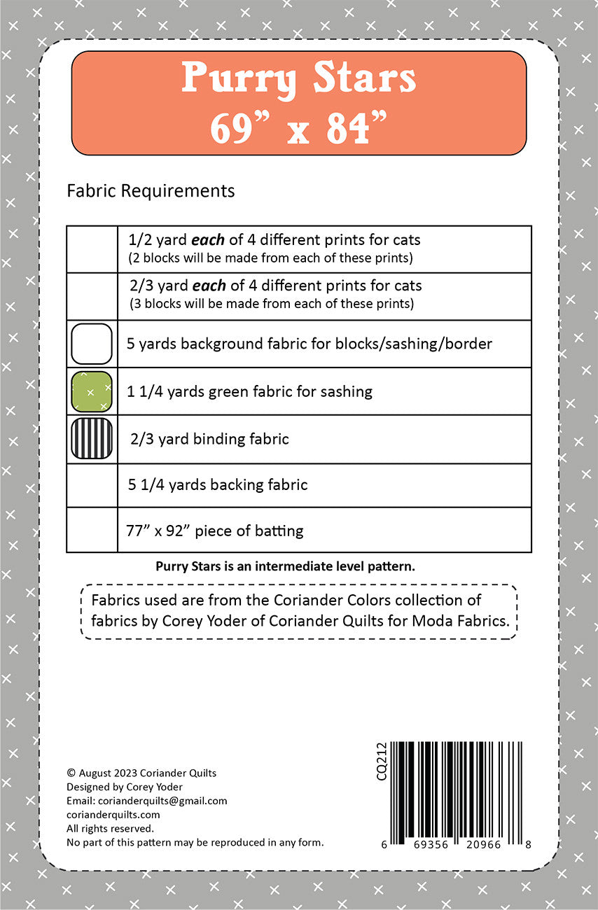 Purry Stars Quilt Pattern by Coriander Quilts - Special Order