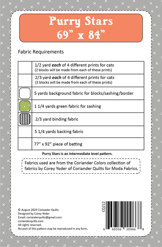 Purry Stars Quilt Pattern by Coriander Quilts - Special Order