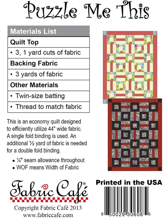 Puzzle Me This Quilt Pattern by Fabric Cafe