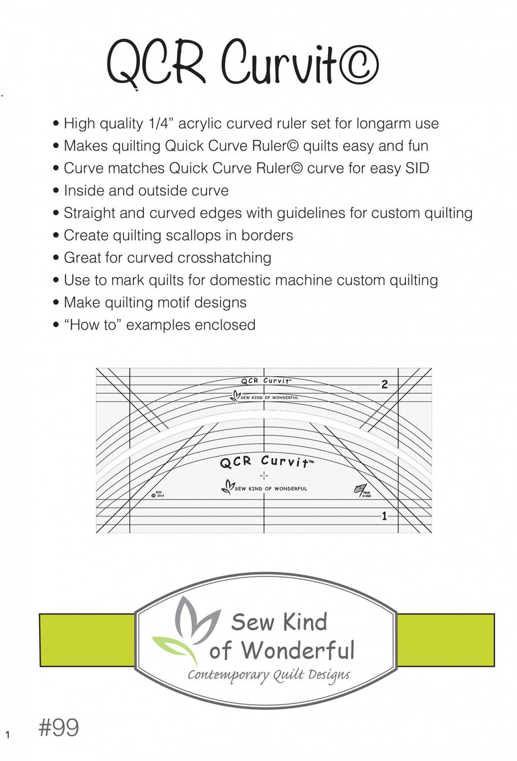 QCR Curvit Ruler for Longarm Quilting # SKW99 - Special Order