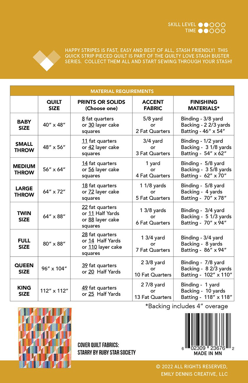 Happy Stripes Quilt Pattern # QLP144 -Special Order