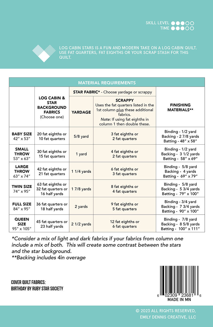 Log Cabin Stars Quilt Pattern # QLP149 -Special Order