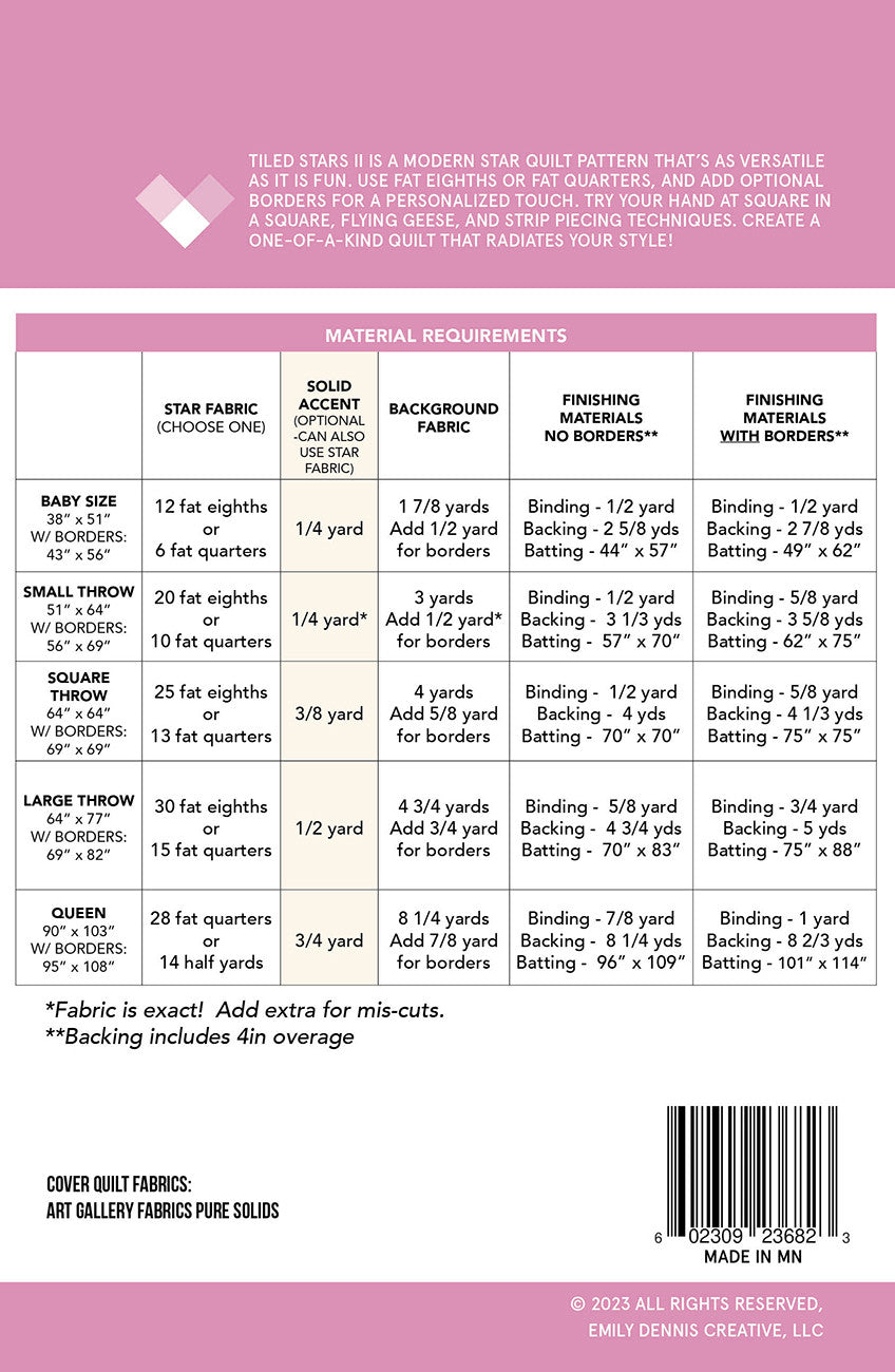 Tiled Stars II Quilt pattern # QLP150 -Special Order