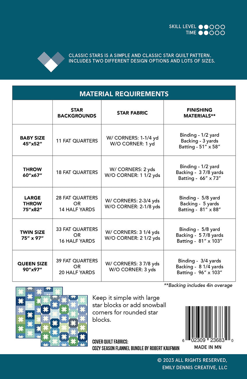 Classic Stars Quilt Pattern # QLP151 -Special Order