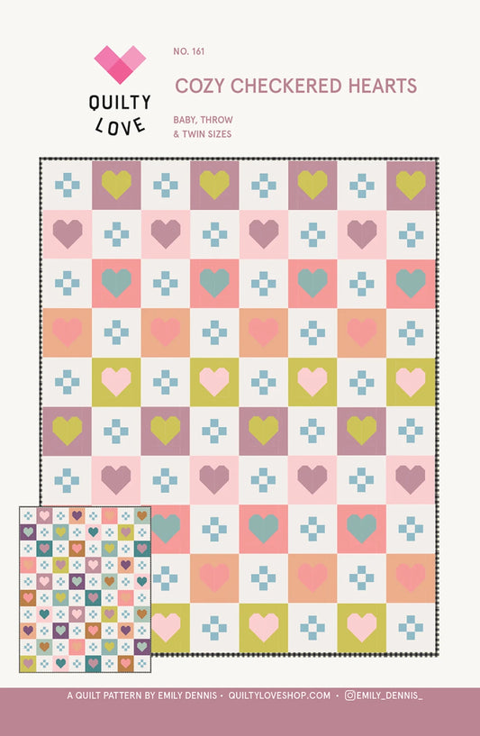 Cozy Checkered Hearts Quilt Pattern by Quilty Love
