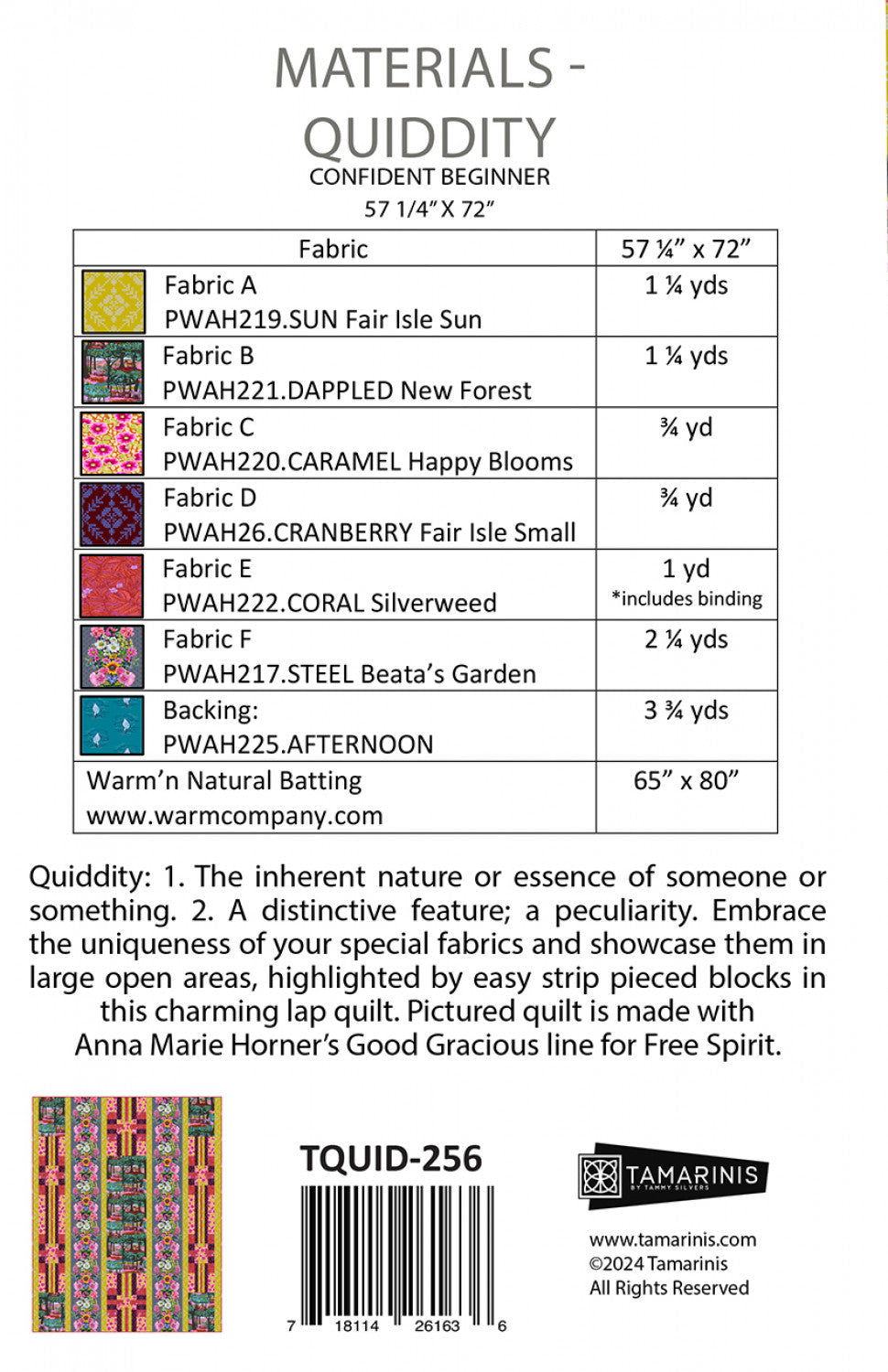 Quiddity Quilt Pattern by Tamarinis