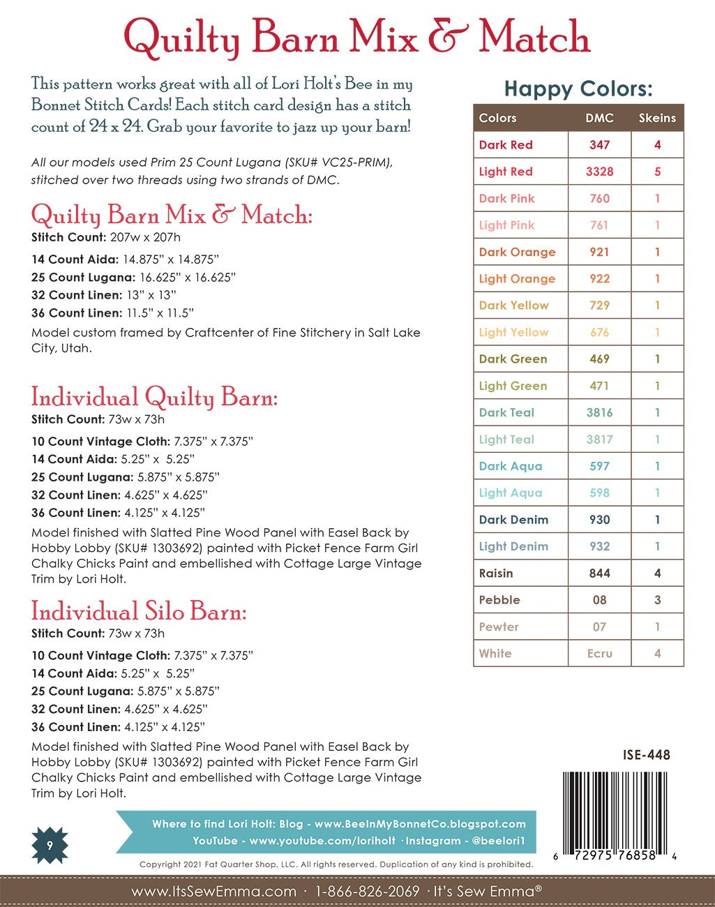 Quilty Barn Cross Stitch Pattern # ISE-448 - Special Order