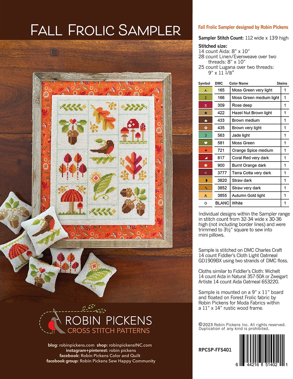 Fall Frolic Sampler Cross Stitch Pattern # RPCSP-FFS401 - Special Order