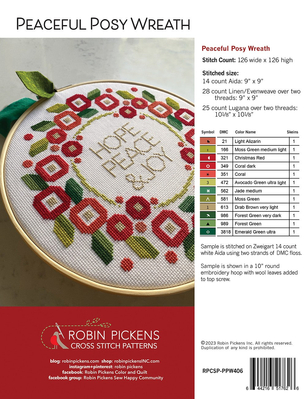 Peaceful Posy Wreath Cross Stitch Pattern # RPCSP-PPW406 - Special Order