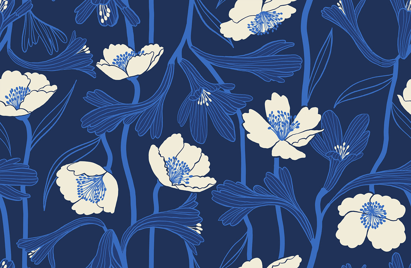 Water by Ruby Star Collaborative : Water Flowers - Navy