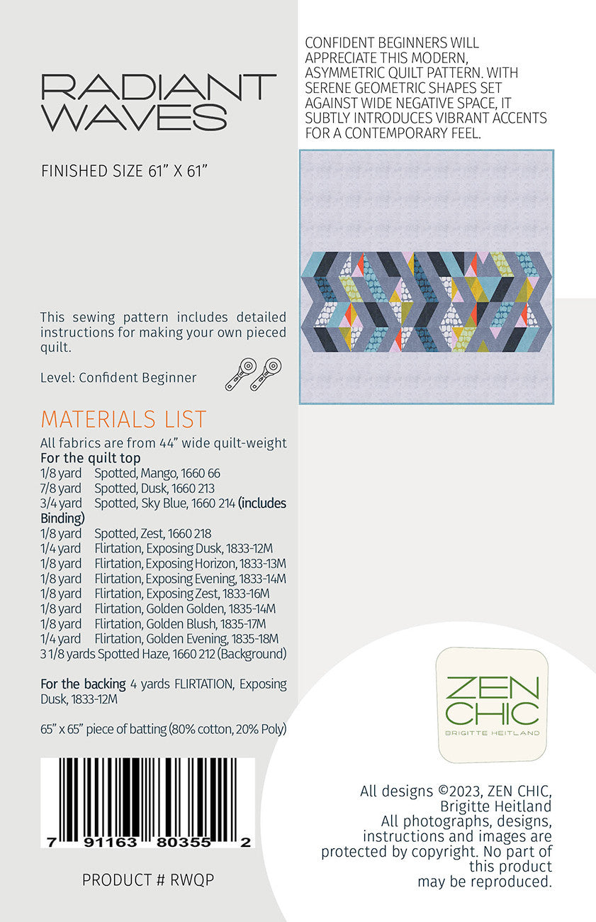 Radiant Waves Quilt Pattern by Zen Chic