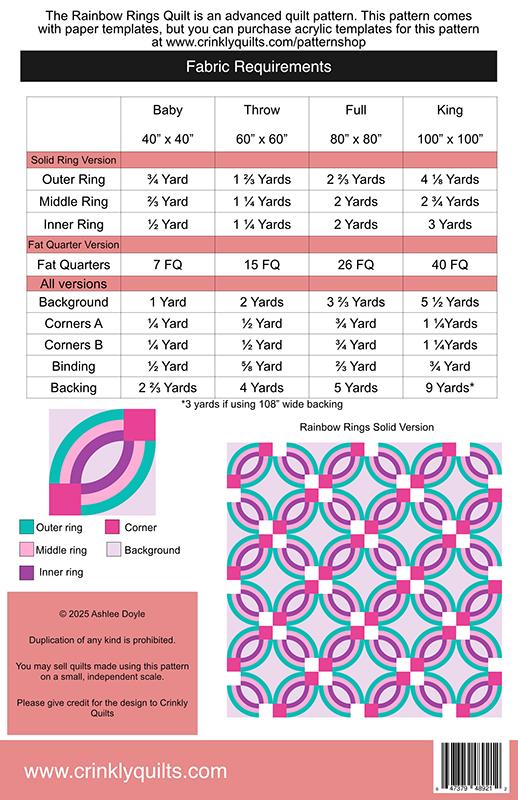 Rainbow Rings Quilt Pattern by Crinkly Quilts