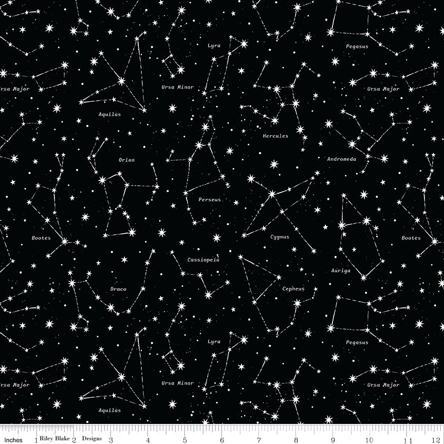Reach For The Stars with NASA by Riley Blake Designs : Constellations Black Glow in the Dark GC18334-BLACK